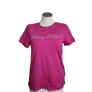 Tommy Hilfiger Pink Rhinestone Crew Neck Short Sleeve Women's Top Size M NWOT